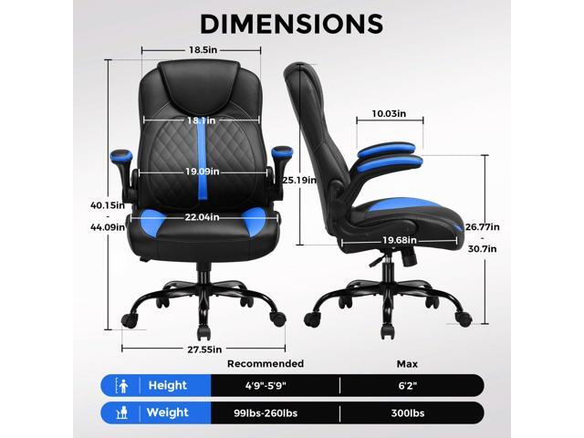 COMHOMA Office Computer Gaming Chair Ergonomic Desk Chair for Adults with Lumbar Support Flip-Up Arms Adjustable Height Swivel Wheels PU Leather...