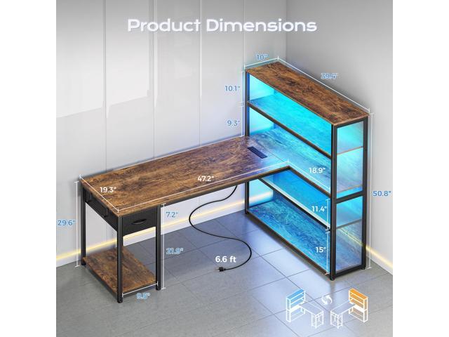 PRAISUN 57 Inch L Shaped Gaming Computer Desk with Larger Open Cabinet, Reverisble Office Desk with Power Outlets, LED Lights, Work Desk, Fabric...