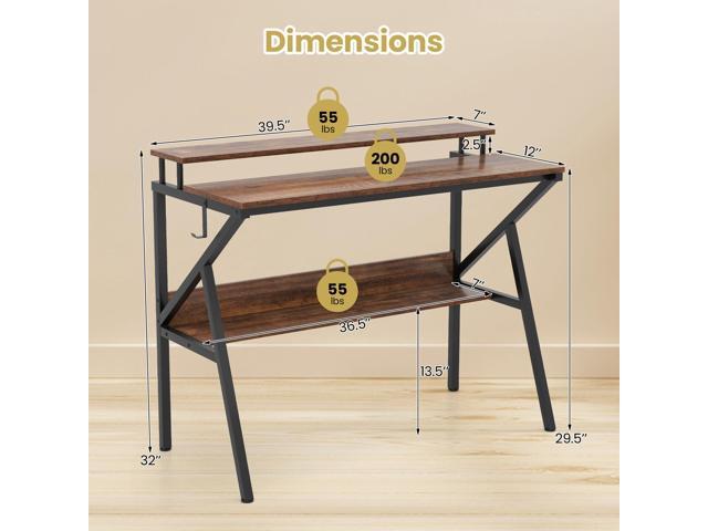 Giantex Small Desk with Storage, Compact Computer Desk for Small Spaces with Monitor Stand, Metal Frame & Earphone Hook, Laptop PC Table, Modern...