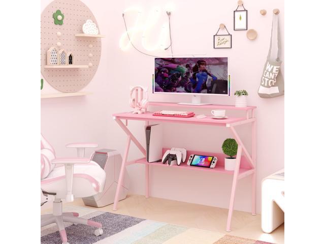 Giantex Small Desk with Storage, Compact Computer Desk for Small Spaces with Monitor Stand, Metal Frame & Earphone Hook, Laptop PC Table, Modern...