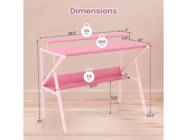 Giantex Small Desk with Storage, Compact Computer Desk for Small Spaces with Monitor Stand, Metal Frame & Earphone Hook, Laptop PC Table, Modern...