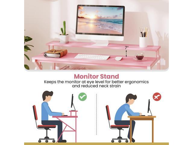 Giantex Small Desk with Storage, Compact Computer Desk for Small Spaces with Monitor Stand, Metal Frame & Earphone Hook, Laptop PC Table, Modern...