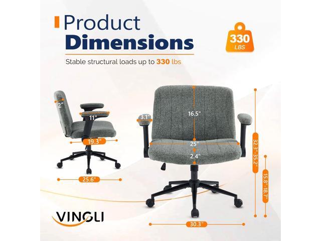 VINGLI Criss Cross Chair with Adjustable Flip-Up Arms,Cross Legged Chair with Wheels, Extra Wide Office Chair,Cozy Desk Chair for Home Office,...