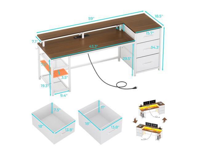 SEDETA 59' Office Desk with Drawers, Reversible Computer Desk with File Drawers & Storage, Gaming Desk with LED Lights & Power Outlet, Home Office...