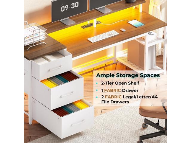 SEDETA 59' Office Desk with Drawers, Reversible Computer Desk with File Drawers & Storage, Gaming Desk with LED Lights & Power Outlet, Home Office...