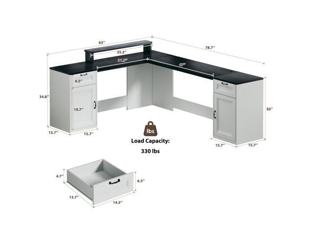 78' Farmhouse L Shaped Executive Desk with Drawers, Modern Computer Desk with Power Outlets, Office Writing Desk with Monitor Stand & Storage...
