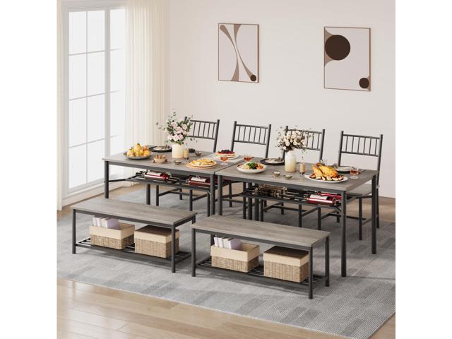 Garvee Dining Table Set for 4 with Bench and Chairs, 4-Piece Kitchen Table Set with Storage Space-Saving Dining Table for Apartments and Dining...