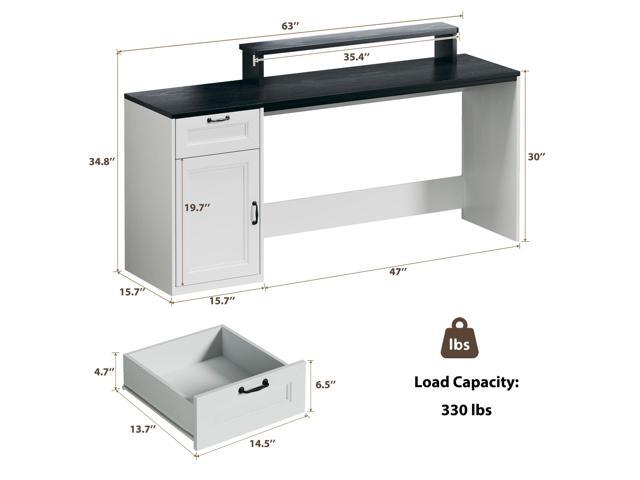 63' Farmhouse Executive Desk with Drawers, Modern Computer Desk with Power Outlets, Office Writing Desk with Monitor Stand & Storage Cabinet,...