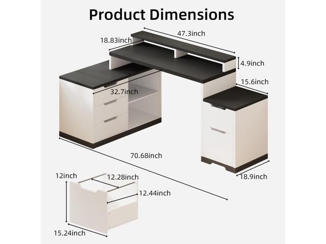 Modern L Shaped Desk with Drawers, 71 Inch Home Office Desk with File Cabinet and Printer Shelf, Wood Executive Desk with File Drawers and Monitor...