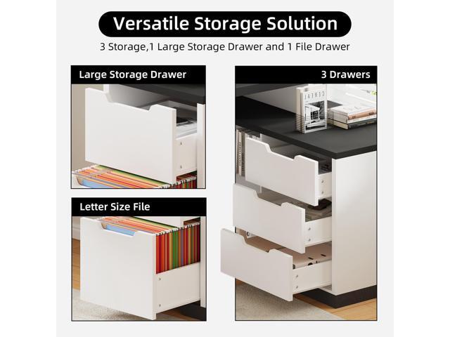 Modern L Shaped Desk with Drawers, 71 Inch Home Office Desk with File Cabinet and Printer Shelf, Wood Executive Desk with File Drawers and Monitor...