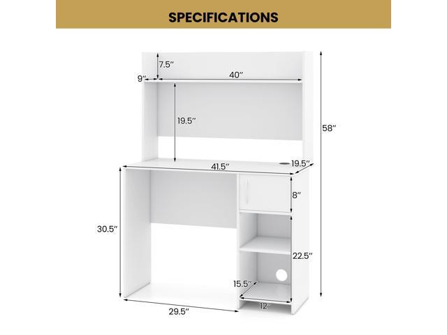 Giantex White Desk with Hutch, Small Computer Desk with Bookshelf & Adjustable Shelf, 2 Cable Holes, Modern Laptop PC Computer Workstation, Study...
