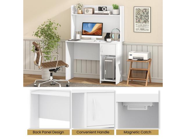 Giantex White Desk with Hutch, Small Computer Desk with Bookshelf & Adjustable Shelf, 2 Cable Holes, Modern Laptop PC Computer Workstation, Study...