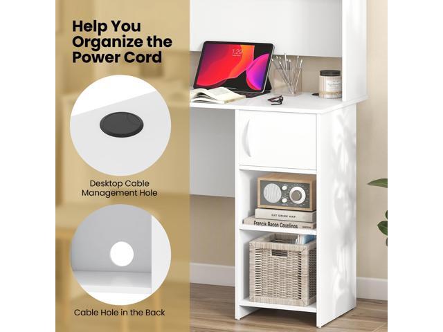Giantex White Desk with Hutch, Small Computer Desk with Bookshelf & Adjustable Shelf, 2 Cable Holes, Modern Laptop PC Computer Workstation, Study...