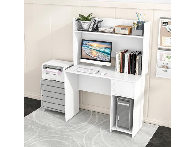 Tangkula Computer Desk with Hutch, Home Office Desk with Raised Display Shelf & 2 Open Shelves, Cabinet with Door, Cable Management Holes, Modern...