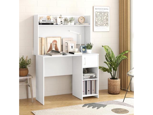 Tangkula Computer Desk with Hutch, Home Office Desk with Raised Display Shelf & 2 Open Shelves, Cabinet with Door, Cable Management Holes, Modern...