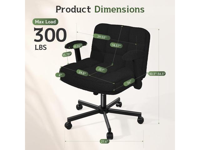 Criss Cross Chair with Wheels, Cross Legged Office Chair with Flip-up Armrests, Wide Desk Chair for Bedroom, Home Office, Apartment, Plush Fabric,...