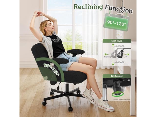 Criss Cross Chair with Wheels, Cross Legged Office Chair with Flip-up Armrests, Wide Desk Chair for Bedroom, Home Office, Apartment, Plush Fabric,...