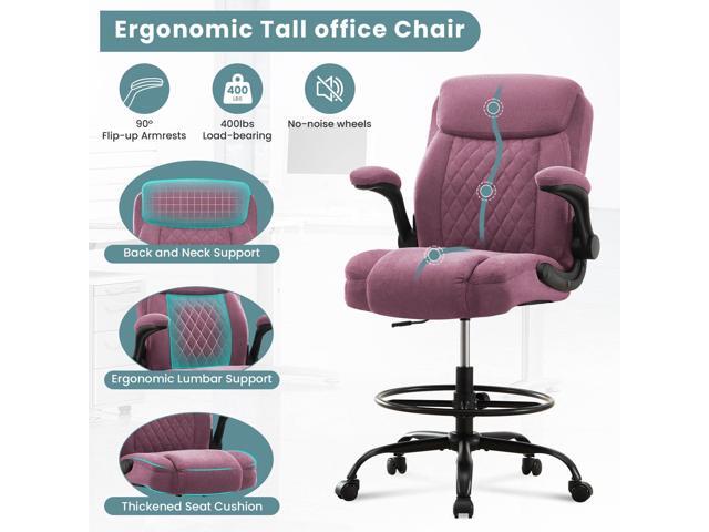 Drafting Chair for Standing Desk Tall Office Chair with Adjustable Height & Foot Ring, Flip-Up Arms, Lumbar Support Comfortable Fabric Seat,...