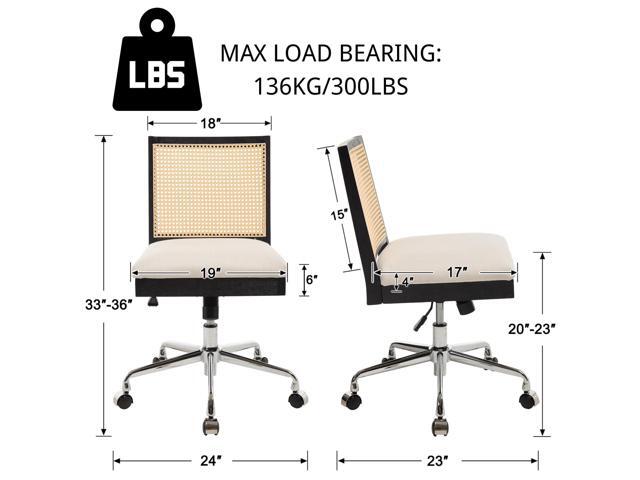 RIVOVA Rattan Desk Chair Linen Fabric Upholstered Computer Office Chair, 360° Swivel Work Chair with Wheels Comfortable Armless Chair for Home...