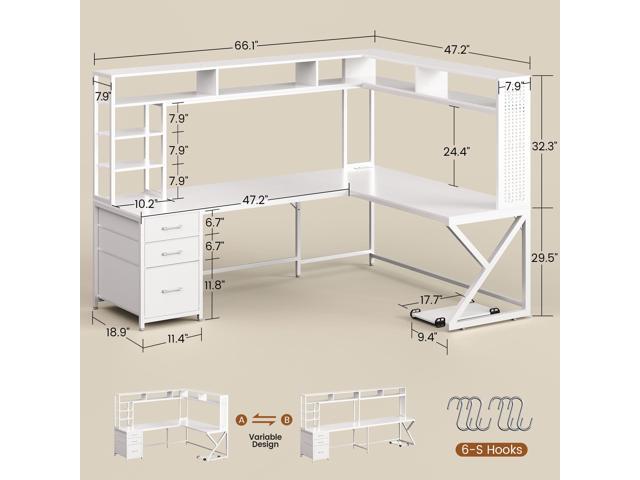 SEDETA Corner Computer Desk, Convertible 94.5' Gaming Desk with Storage Drawers, Hutch and Pegboard, L Shaped Office Desk with Power Outlet, LED...