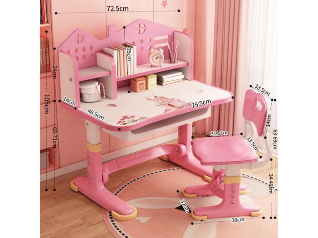 Study Desk with Chair for Kids 3-12, Height Adjustable Kids Functional Desk & Chair Set - Density Board Golden Distance Scientific Separation...