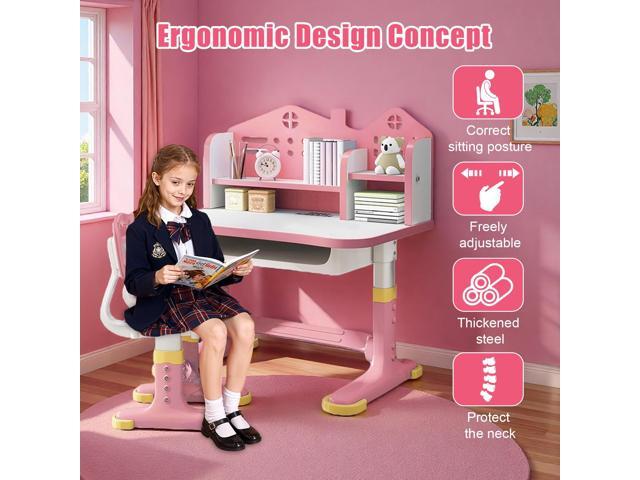 Study Desk with Chair for Kids 3-12, Height Adjustable Kids Functional Desk & Chair Set - Density Board Golden Distance Scientific Separation...