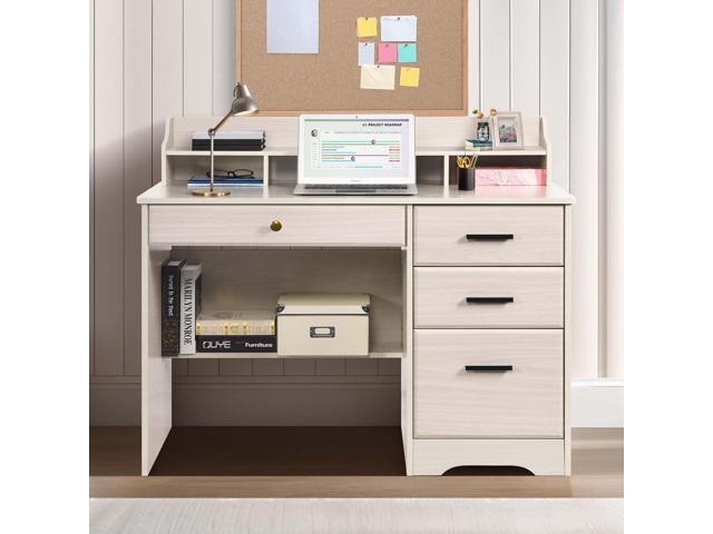 Catrimown Computer Desk with Drawers and Hutch, Farmhouse Home Office Desk, Wood Student Desk with File Drawer for Bedroom, Writing Table for Small...