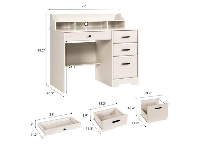 Catrimown Computer Desk with Drawers and Hutch, Farmhouse Home Office Desk, Wood Student Desk with File Drawer for Bedroom, Writing Table for Small...
