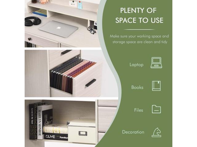 Catrimown Computer Desk with Drawers and Hutch, Farmhouse Home Office Desk, Wood Student Desk with File Drawer for Bedroom, Writing Table for Small...
