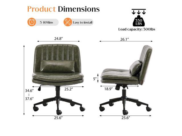 Criss Cross Chair with Wheels, Comfy Armless Cross Legged Office Chair with Wide Seat, Double-Thick Cushion, Pillow, Adjustable Swivel Computer...