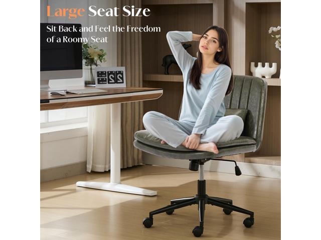 Criss Cross Chair with Wheels, Comfy Armless Cross Legged Office Chair with Wide Seat, Double-Thick Cushion, Pillow, Adjustable Swivel Computer...