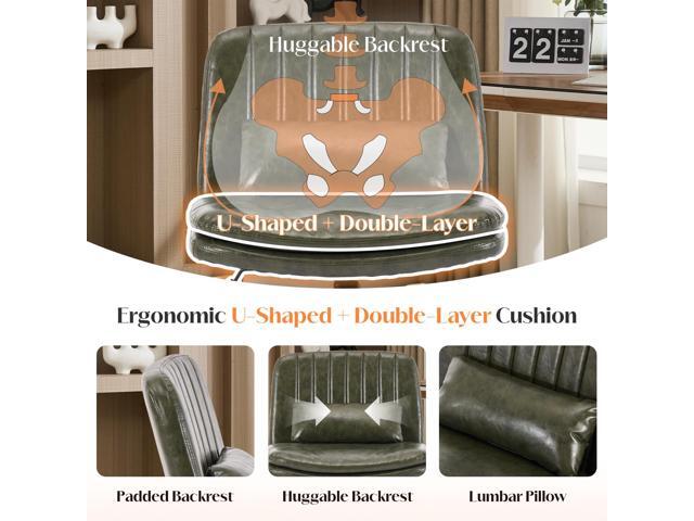 Criss Cross Chair with Wheels, Comfy Armless Cross Legged Office Chair with Wide Seat, Double-Thick Cushion, Pillow, Adjustable Swivel Computer...