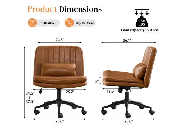 Criss Cross Chair with Wheels, Comfy Armless Cross Legged Office Chair with Wide Seat, Double-Thick Cushion, Pillow, Adjustable Swivel Computer...