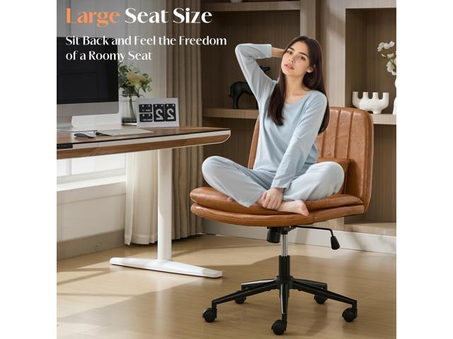 Criss Cross Chair with Wheels, Comfy Armless Cross Legged Office Chair with Wide Seat, Double-Thick Cushion, Pillow, Adjustable Swivel Computer...