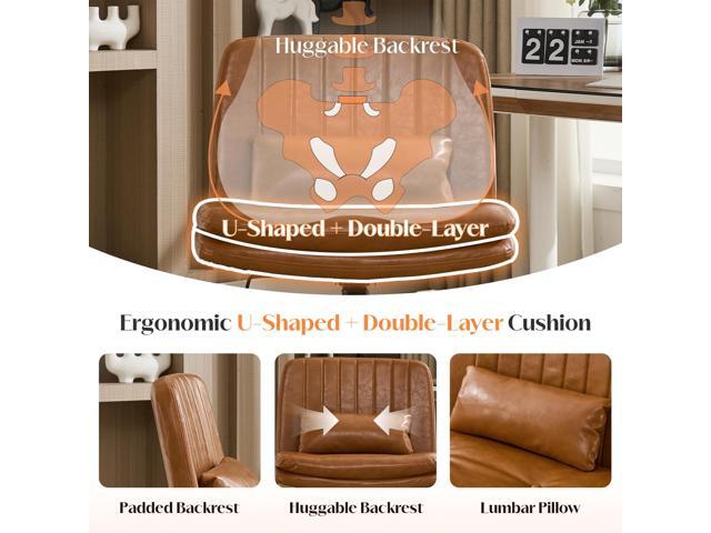 Criss Cross Chair with Wheels, Comfy Armless Cross Legged Office Chair with Wide Seat, Double-Thick Cushion, Pillow, Adjustable Swivel Computer...