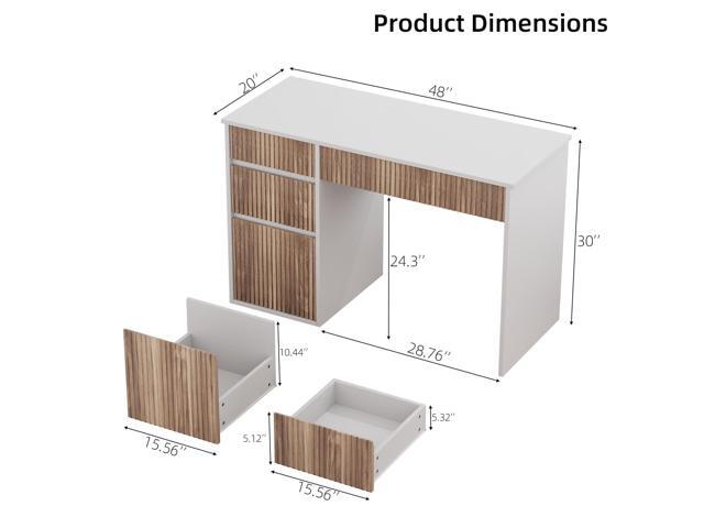4 EVER WINNER White Desk with Drawers, 48 Inch Computer Desk with Hidden Handle and Storage Cabinet, Writing Desk with Drawers for Home Office...
