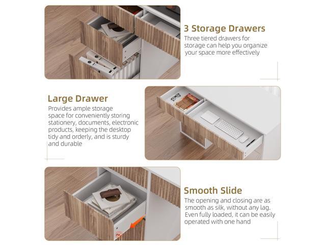 4 EVER WINNER White Desk with Drawers, 48 Inch Computer Desk with Hidden Handle and Storage Cabinet, Writing Desk with Drawers for Home Office...