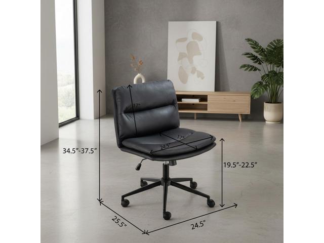 Vittqsuier Criss Cross Office Chair with Wheels, Comfy PU Leather Vanity Chair, Height-Adjustable, Swivel Armless Cross-Leg Chair for Home Office,...