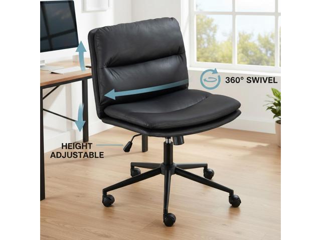 Vittqsuier Criss Cross Office Chair with Wheels, Comfy PU Leather Vanity Chair, Height-Adjustable, Swivel Armless Cross-Leg Chair for Home Office,...