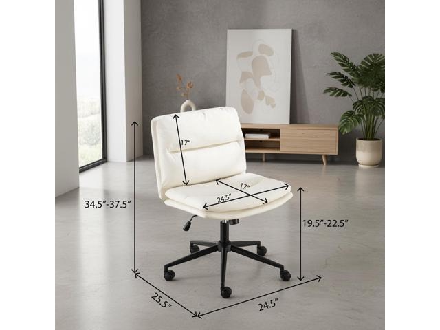 Criss Cross Office Chair with Wheels, Comfy PU Leather Vanity Chair, Height-Adjustable, Swivel Armless Cross-Leg Chair for Home Office, Bedroom or...