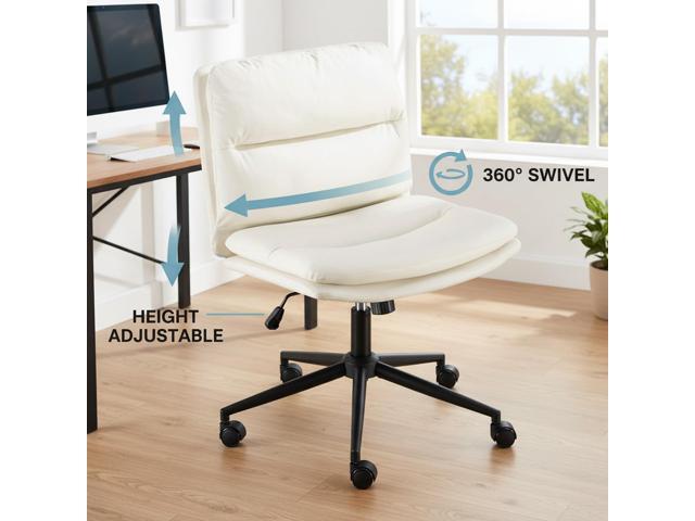 Criss Cross Office Chair with Wheels, Comfy PU Leather Vanity Chair, Height-Adjustable, Swivel Armless Cross-Leg Chair for Home Office, Bedroom or...