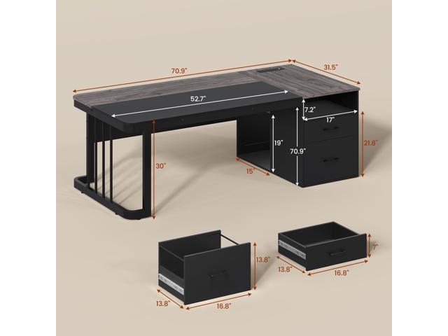 70.9' Executive Desk with Power Outlet, Large Office Desk with Drawers & Lateral File Cabinet, Modern Long Computer Desk with Adjustable Storage...
