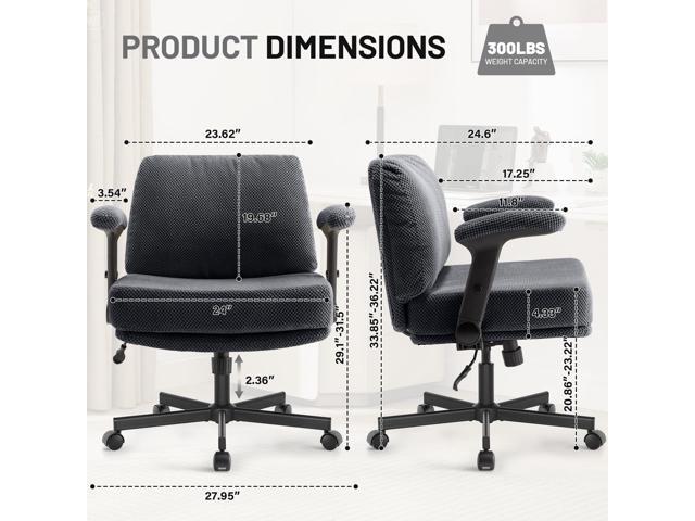 Criss Cross Office Chair with Wheels & Flip-Up Arms Wide, Cushioned Fabric Swivel Desk Chair for Home, Bedroom, Vanity, Apartment, Dorm, or Study