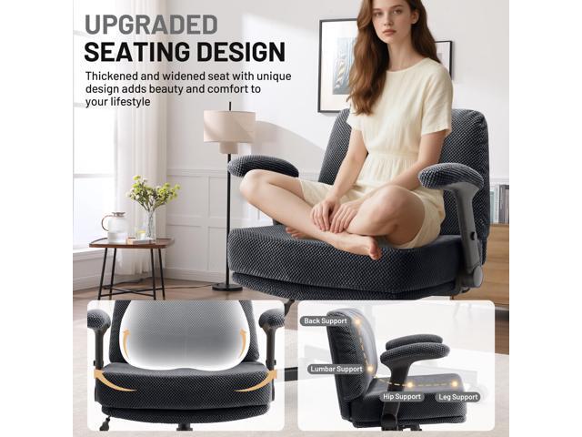 Criss Cross Office Chair with Wheels & Flip-Up Arms Wide, Cushioned Fabric Swivel Desk Chair for Home, Bedroom, Vanity, Apartment, Dorm, or Study