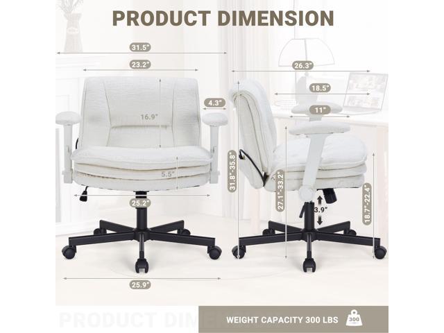 Criss Cross Chair with Wheels and Flip Arms, Upholstered Cross Legged Office Chair with 3 Layer Cushions & Dynamic Airbag Lumbar Support, Wide Seat...