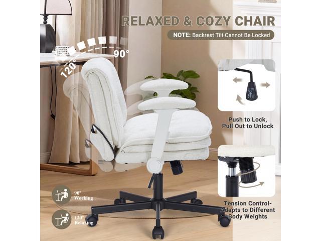 Criss Cross Chair with Wheels and Flip Arms, Upholstered Cross Legged Office Chair with 3 Layer Cushions & Dynamic Airbag Lumbar Support, Wide Seat...