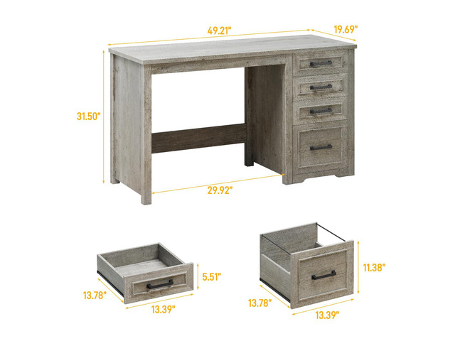Vabches Farmhouse 49 Executive Desk with File Drawer, 4 Drawers Reversible Computer Desk with Storage, Rustic Home Writing Workstation for Home...