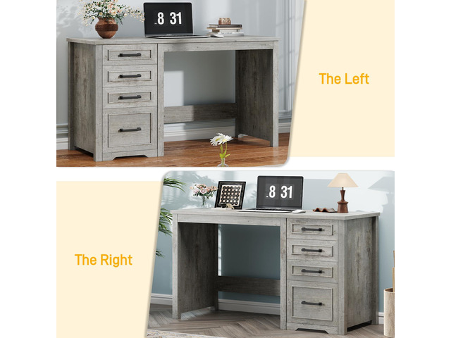 Vabches Farmhouse 49 Executive Desk with File Drawer, 4 Drawers Reversible Computer Desk with Storage, Rustic Home Writing Workstation for Home...