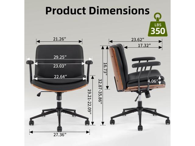 Criss Cross Chair with Armrests & Wheels, PU Leather Adjustable Swivel Walnut Task Chair with Wide Seat, Ergonomic Mid Back Computer Office Desk...