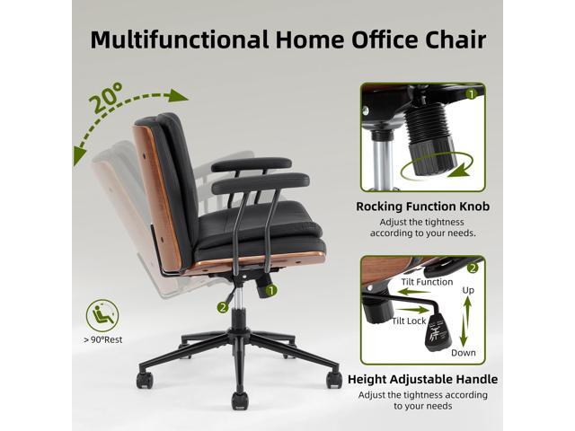 Criss Cross Chair with Armrests & Wheels, PU Leather Adjustable Swivel Walnut Task Chair with Wide Seat, Ergonomic Mid Back Computer Office Desk...